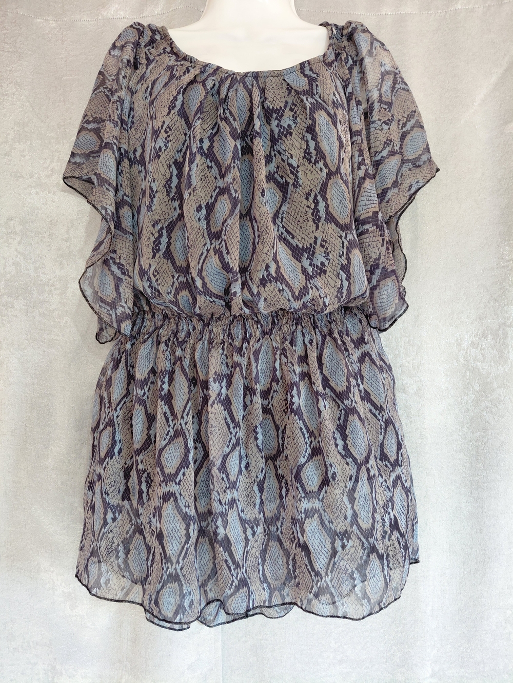 Crown of Hearts Sheer Snake-Print Tunic in Taupe and Light Blue Plus Sz 1x